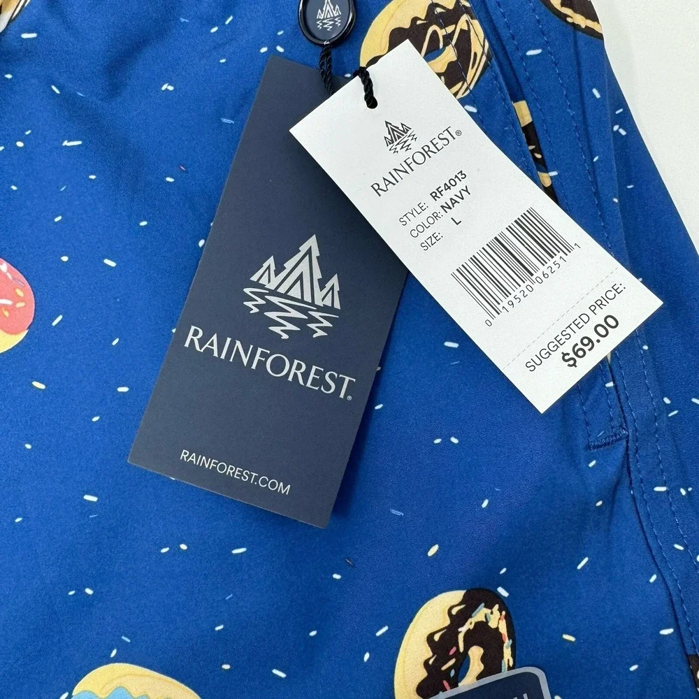 RAINFOREST Men's Donut Swim Trunks Large Navy Blue Y2K Retro Fun Summer Vacation
